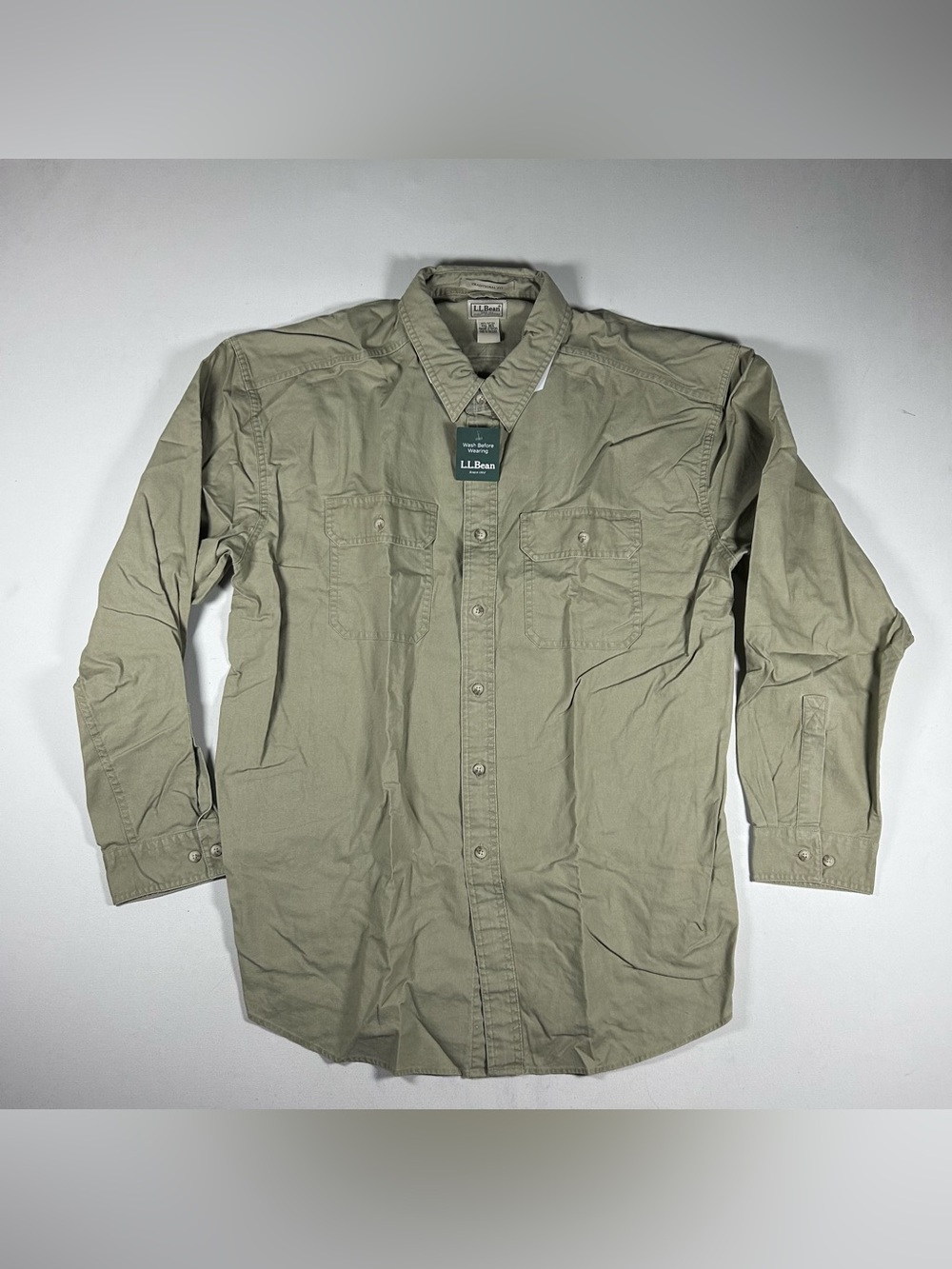 NWT VTG 90s LL Bean Olive Green Thick Twill Hurricane Shirt Men XXL Long Sleeve